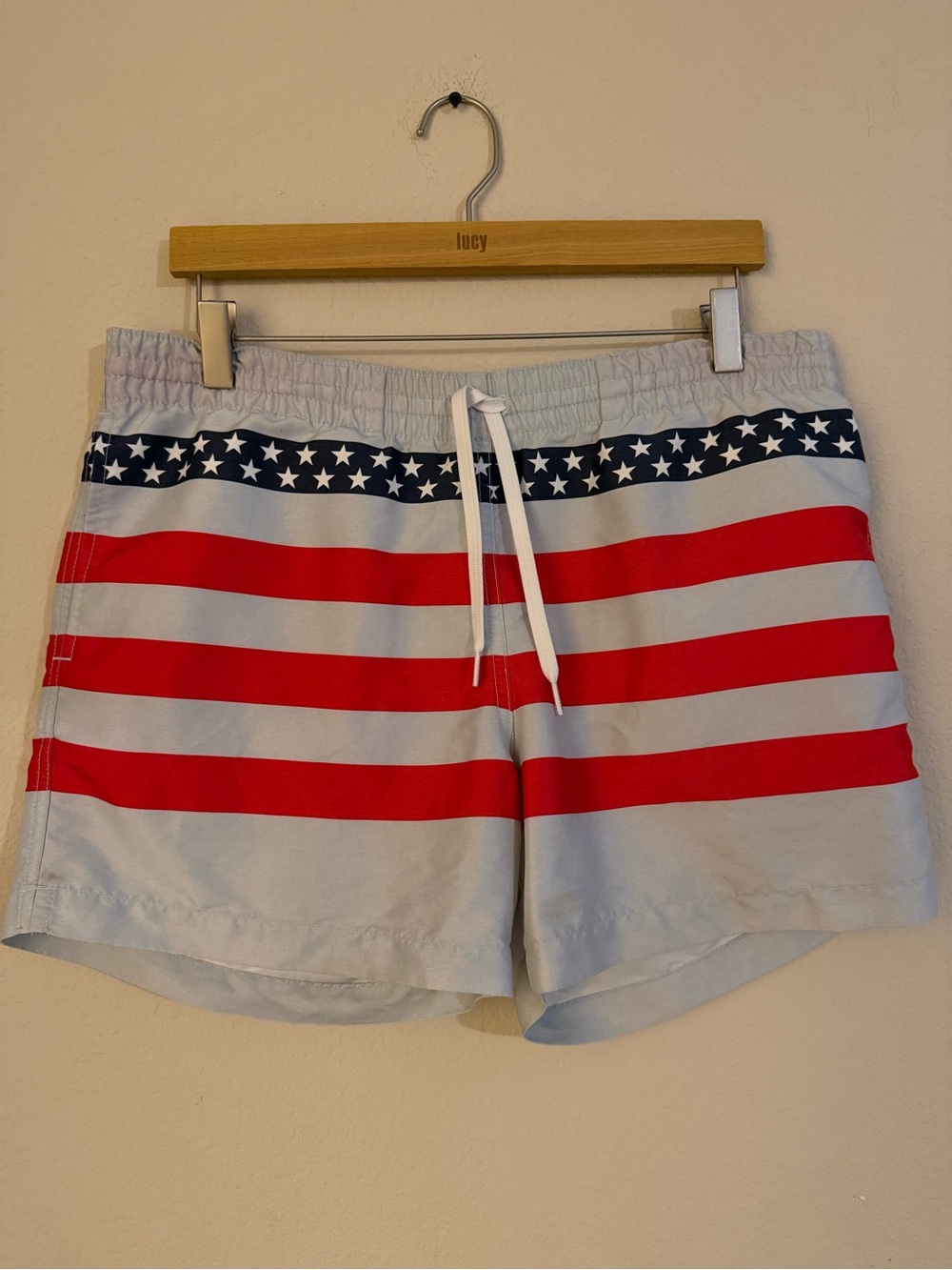 chubbies Men's Flag Stripe Swim Trunks - Red, Blue & White